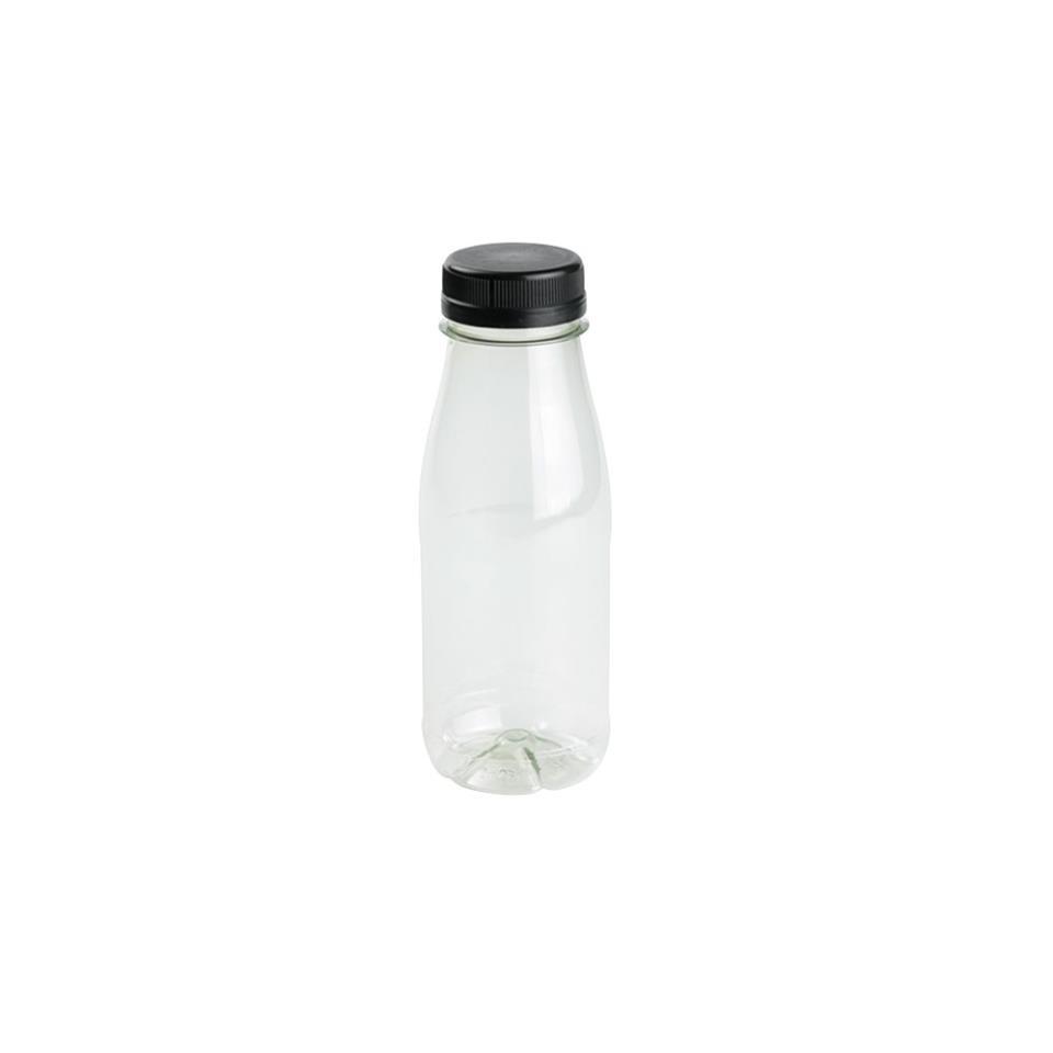Botella RPET 250ml transparente tapa negra 260 uds/caja