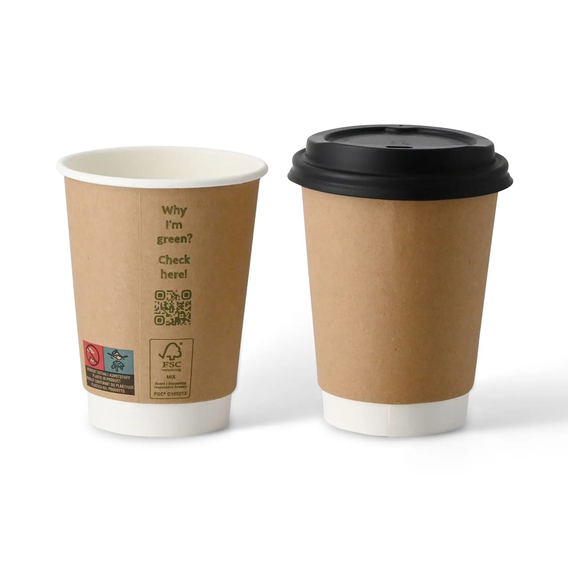 Vaso marrón doble capa con PLA 355ml/12oz Ø90mm 500 uds/caja